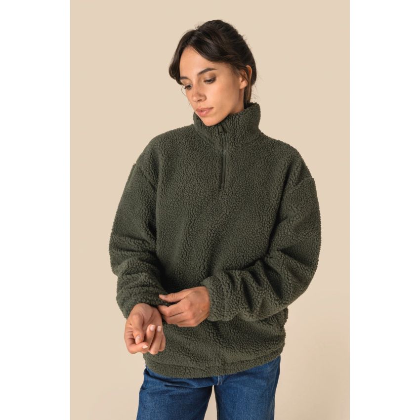 Sudadera con media cremallera y hombros caídos de sherpa unisex