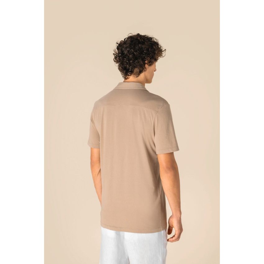 Camisa eco-responsable con aspecto lavado en punto de manga corta con cuello bowling de hombre