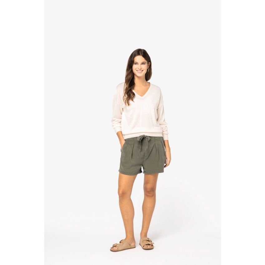 Pantalón corto eco-responsable con aspecto lavado en lyocell de mujer