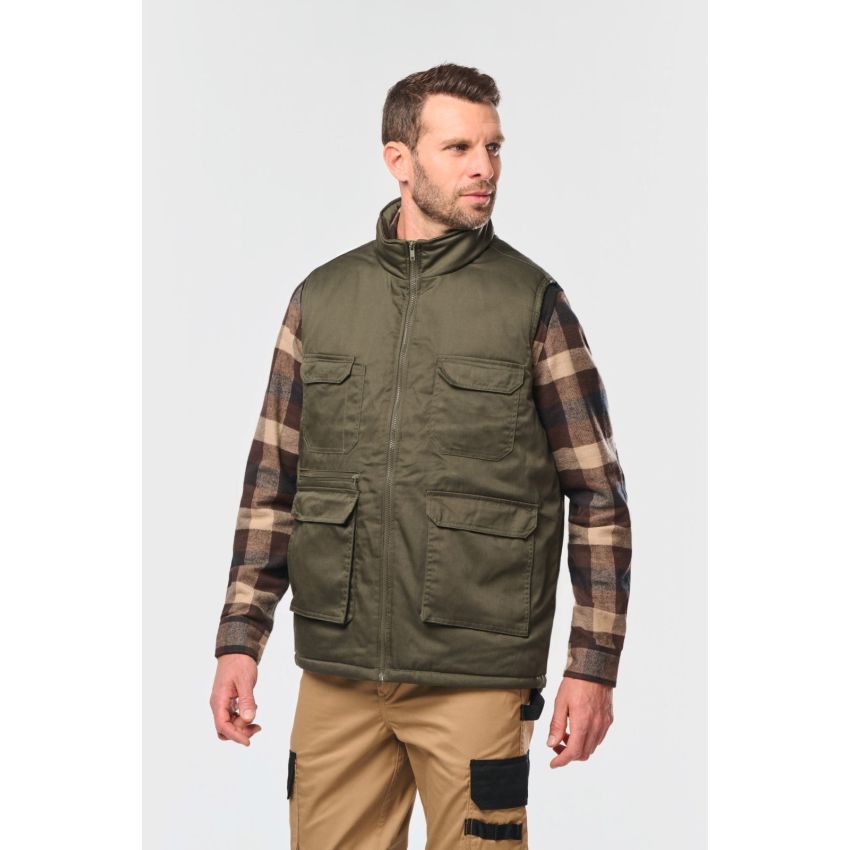 Chaleco multibolsillos acolchado unisex de poliéster/algodón