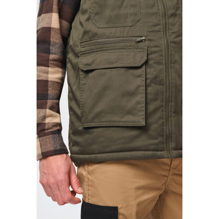 Chaleco multibolsillos acolchado unisex de poliéster/algodón
