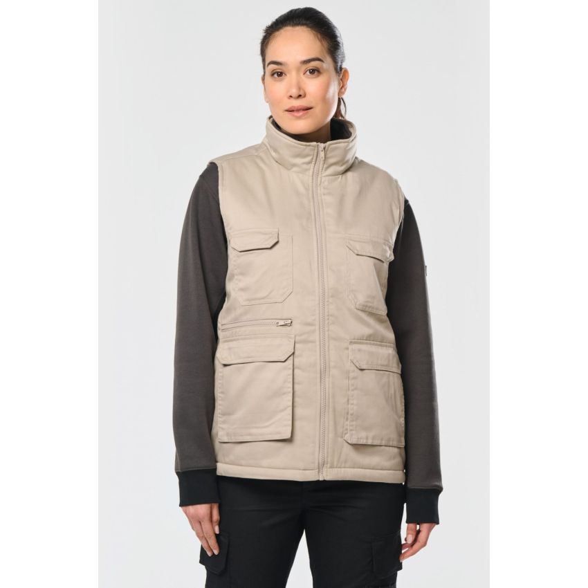 Chaleco multibolsillos acolchado unisex de poliéster/algodón
