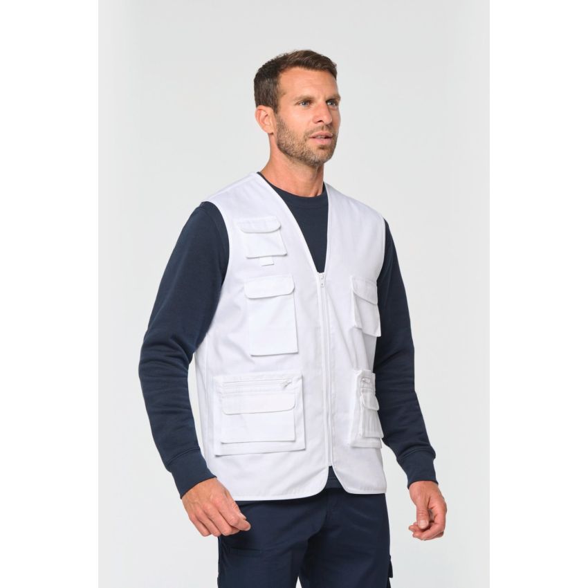 Chaleco multibolsillos de poliéster/algodón forrado unisex