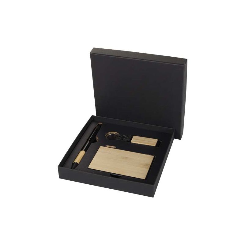 Gift set with RCS recycled aluminum ballpoint pen, keyring and RFID card holder "Minka"