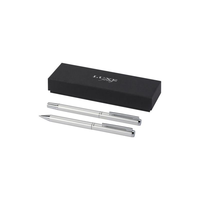 Conjunto de presente de esferográfica e caneta rollerball em alumínio reciclado "Lucetto" (tinta preta)
