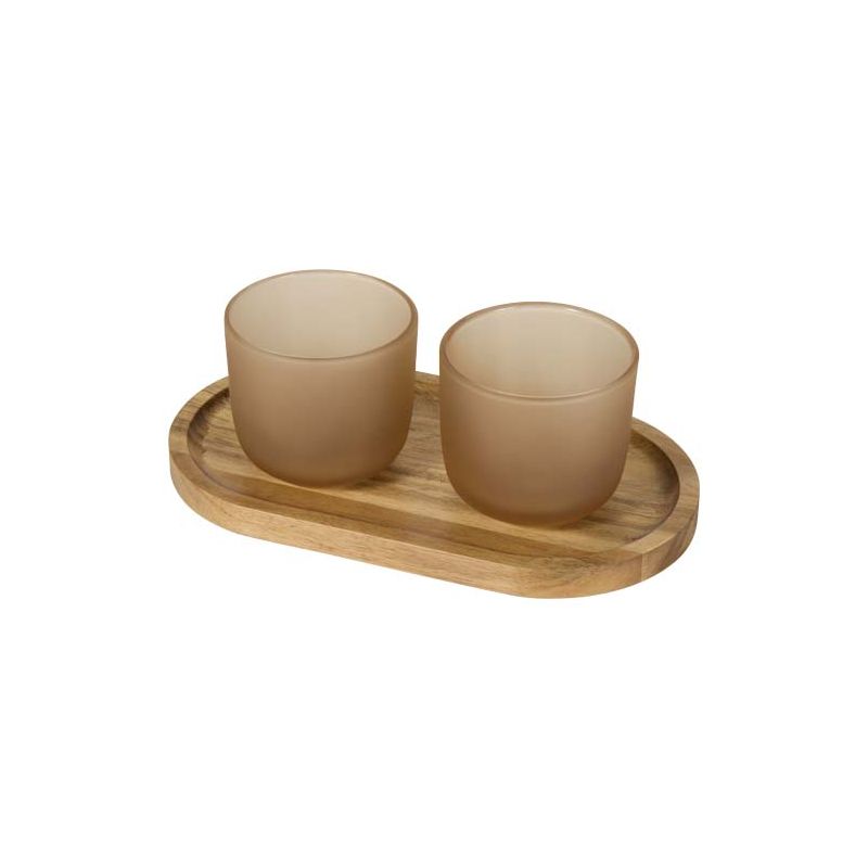 Juego de bandeja de madera y vasos de vidrio con acabado mate "Male"