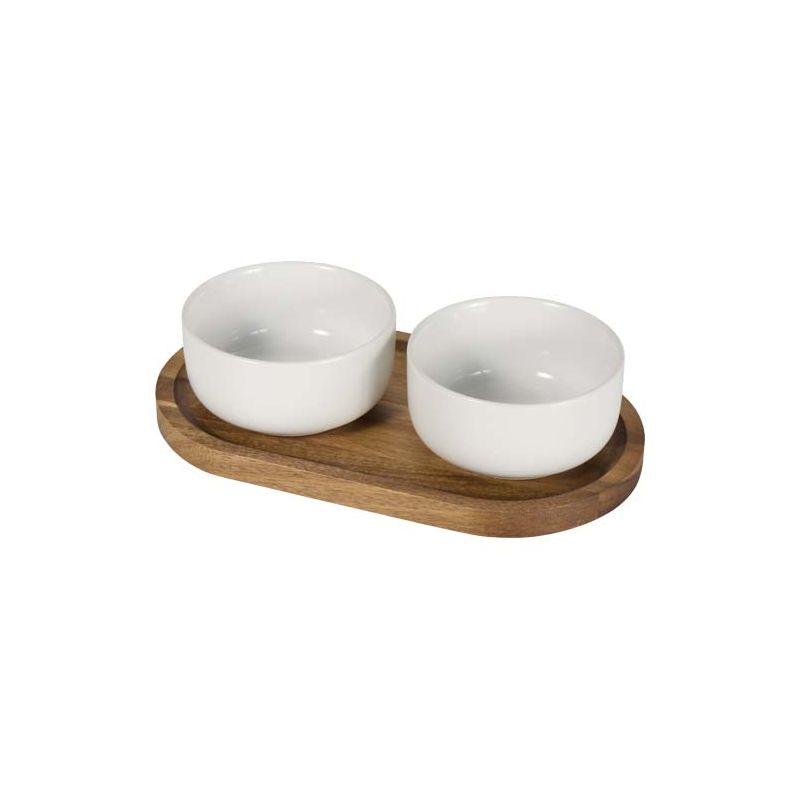 Juego de bandeja de madera y cuencos de cerámica "Noa"
