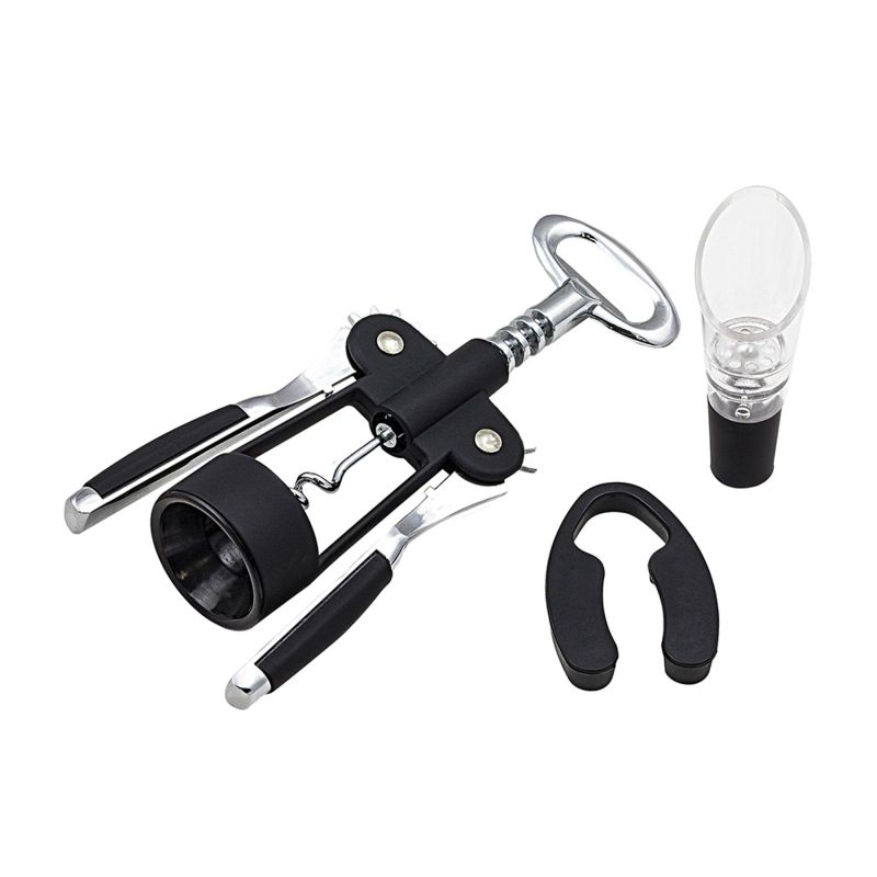 Finwine Set de vino en acero inoxidable, con sacacorchos, abridor de cápsulas, decantador y cortacápsulas