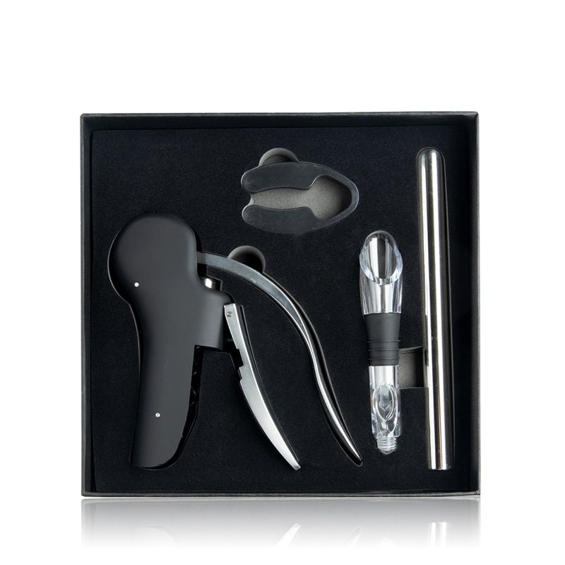 Starwine Set de vino en acero inoxidable, con sacacorchos, enfriador y cortacápsulas