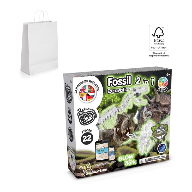 Kit de Excavación de Fósiles 2 en 1 II Juego didáctico suministrado con bolsa de regalo de papel kraft (90 g/m²), fabricada con material certificado FSC™ y otros materiales controlados