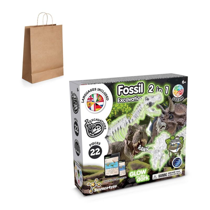 Kit de Excavación de Fósiles 2 en 1 III Juego didáctico suministrado con bolsa de regalo de papel kraft (115 g/m²)