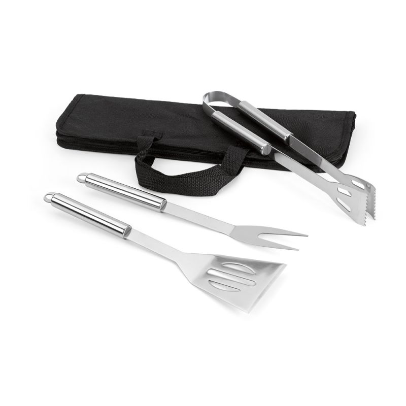 SOARES Conjunto barbecue com 3 peças em aço inoxidável