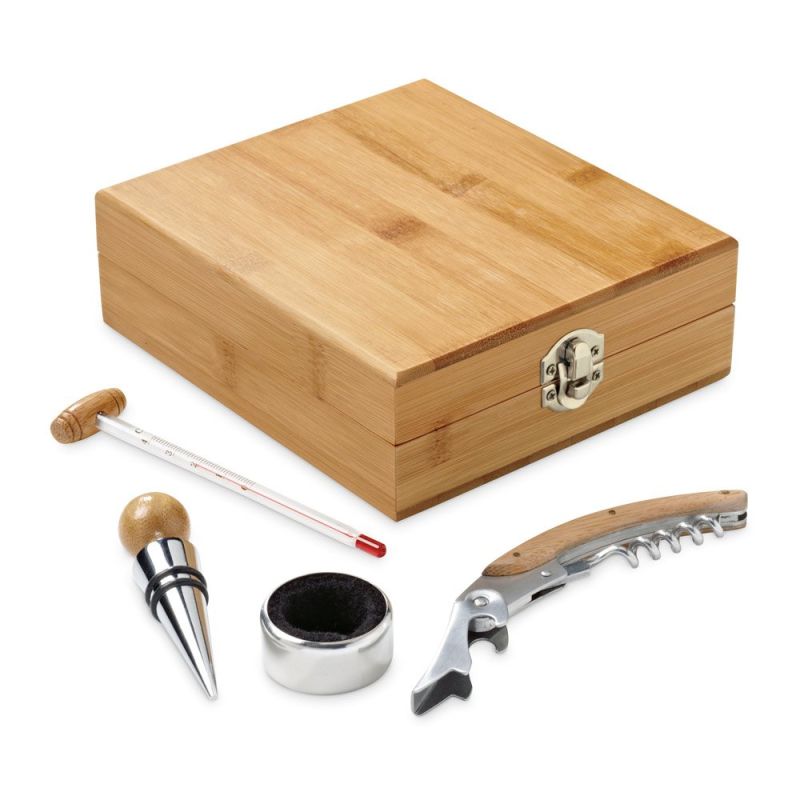 CABERNET Conjunto para vinho em bambu, zinco e aço inoxidável
