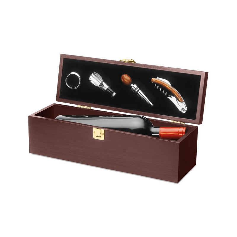 Caja para vino con utensilios