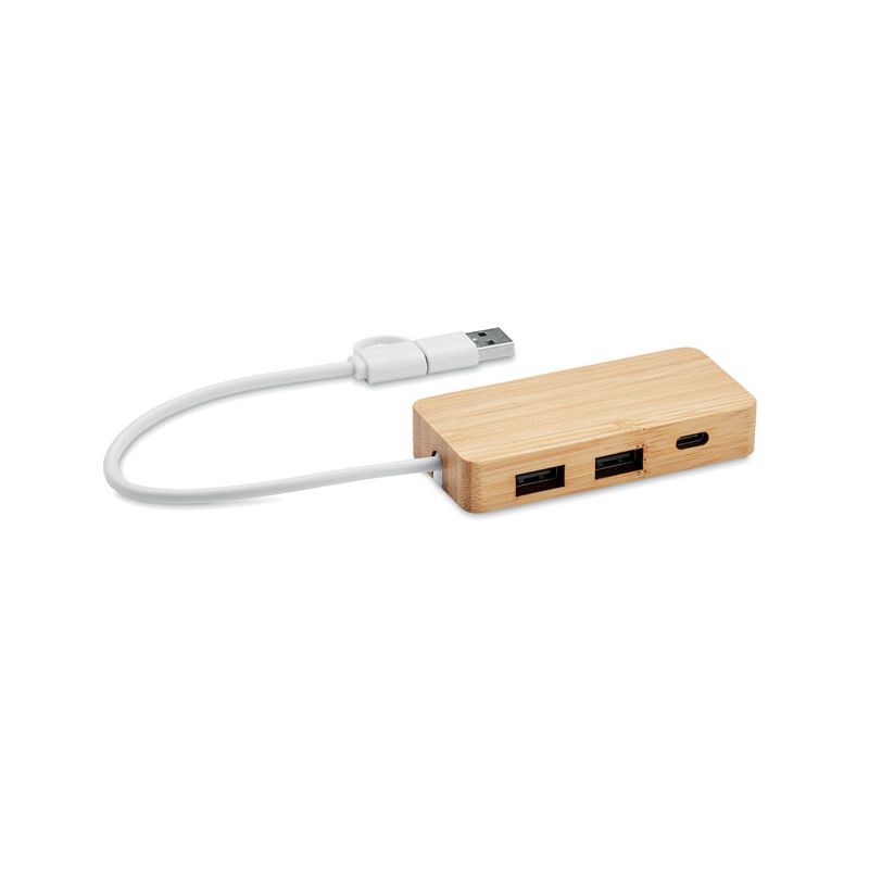 Hub de 3 portas USB em bambu