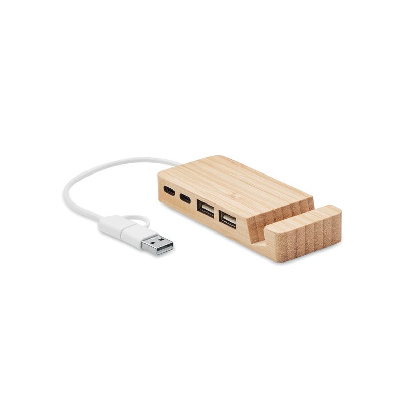 Hub 4 portas USB em bambu