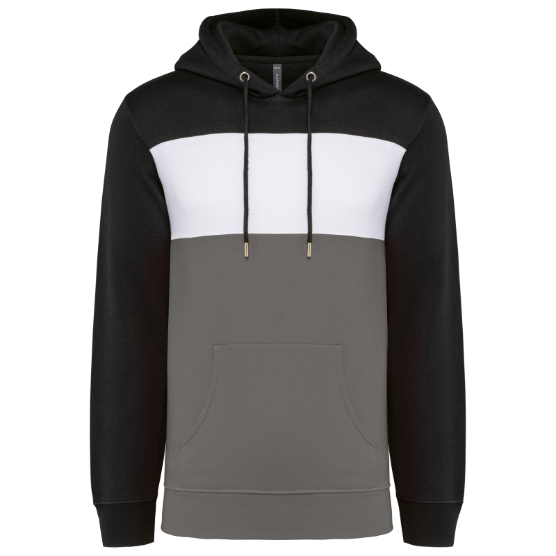 Sweatshirt tricolor com capuz unissexo