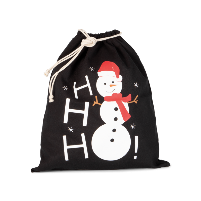 Saco de algodão com cordão, motivo boneco de neve