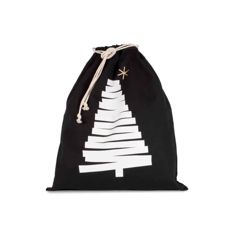 Saco de algodão com cordão, motivo árvore de Natal.