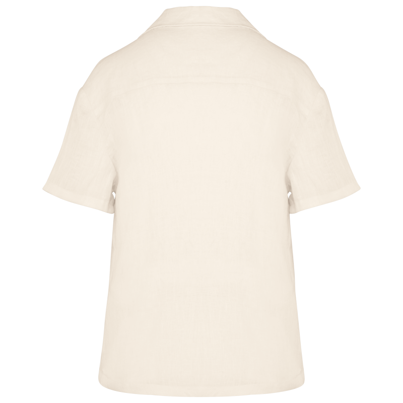 Camisa de manga curta em linho com colarinho à bowling de senhora